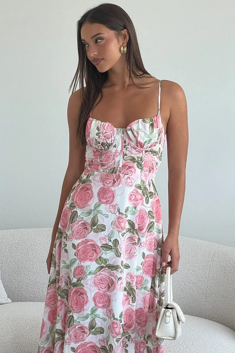 Pink Floral Maxi Dress Strappy sold by Ally Fashion