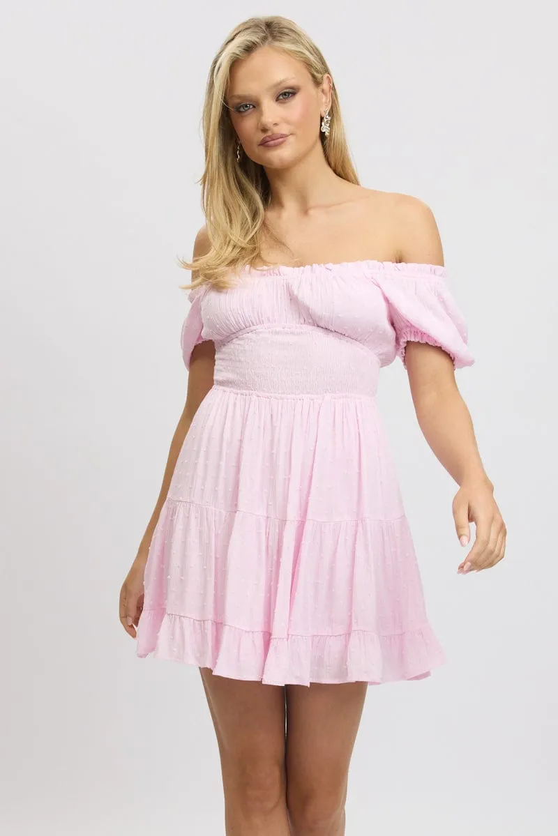 Pink Fit And Flare Dress Puff Sleeve Mini sold by Ally Fashion product image thumbnail 3