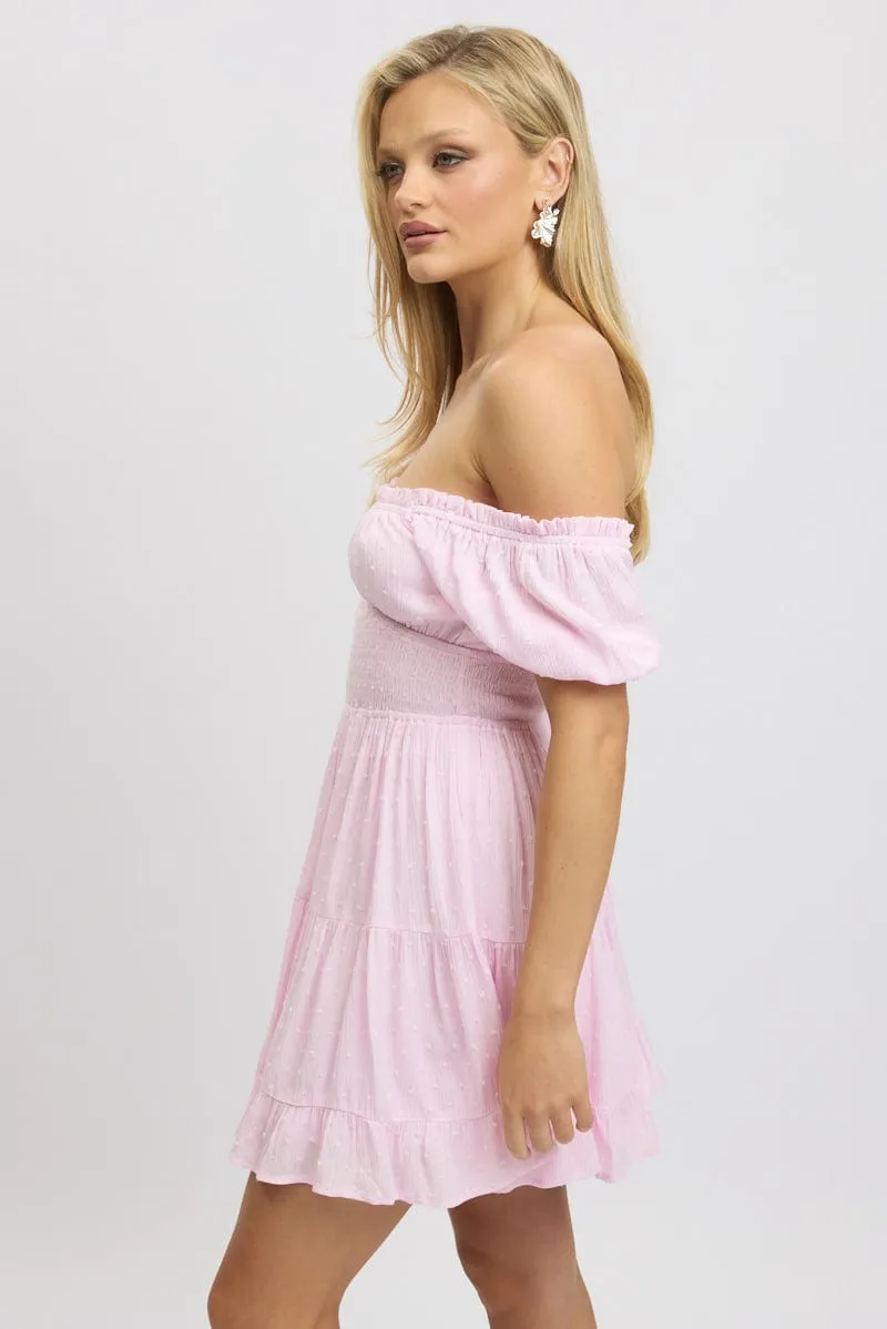 Pink Fit And Flare Dress Puff Sleeve Mini sold by Ally Fashion product image thumbnail 4