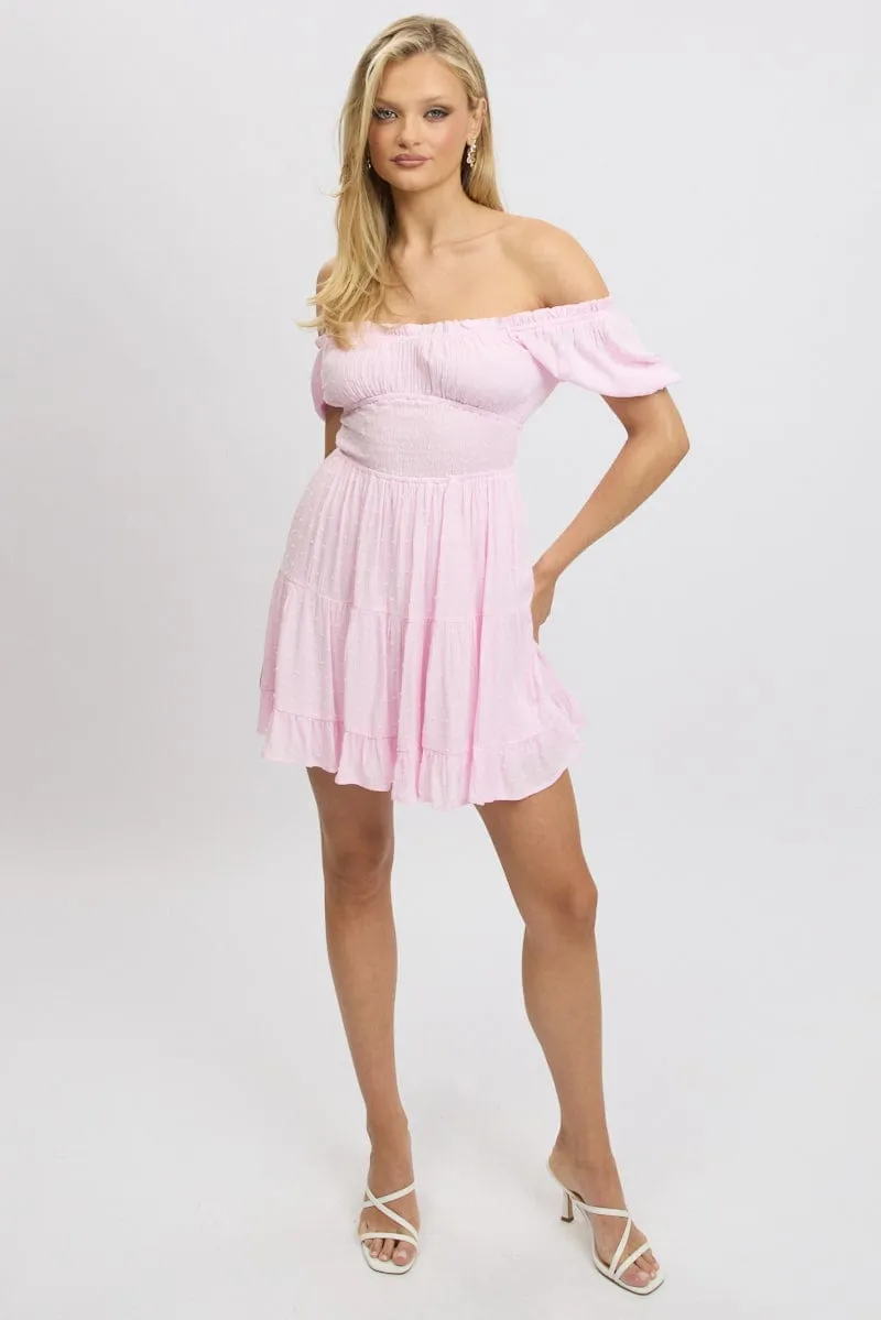 Pink Fit And Flare Dress Puff Sleeve Mini sold by Ally Fashion product image thumbnail 2