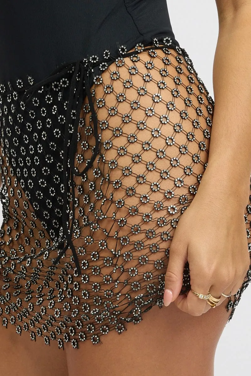 Black Rhinestone Fishnet Festival Mini Skirt sold by Ally Fashion product image thumbnail 3
