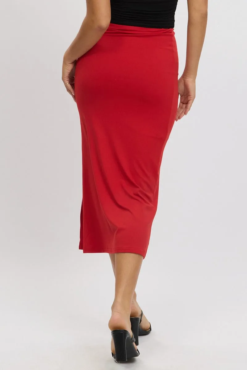 Red Midaxi Skirt High Rise Ruched Lined Supersoft sold by Ally Fashion product image thumbnail 5