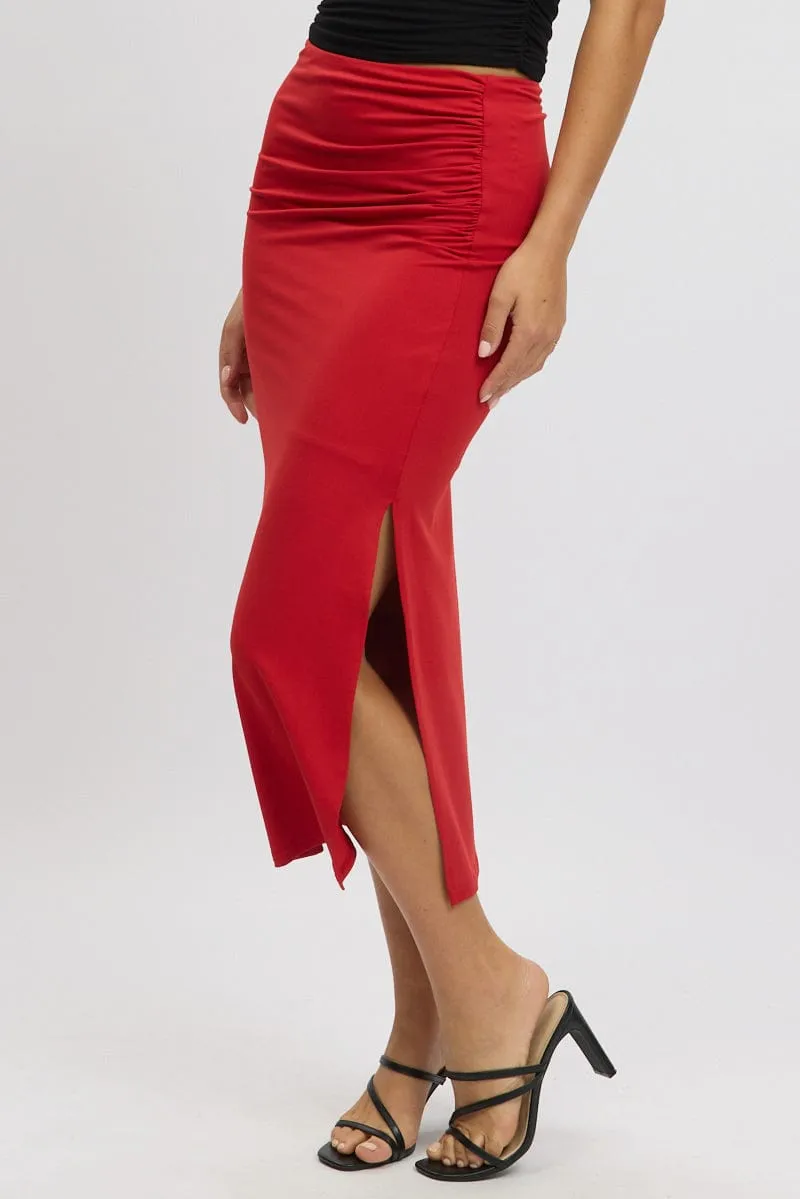 Red Midaxi Skirt High Rise Ruched Lined Supersoft sold by Ally Fashion product image thumbnail 4