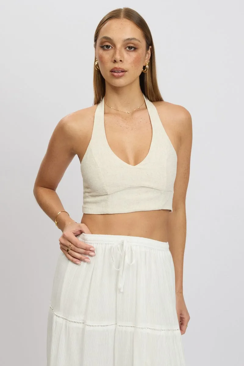 Beige Halter Crop Top Sleeveless Linen Blend sold by Ally Fashion product image thumbnail 3