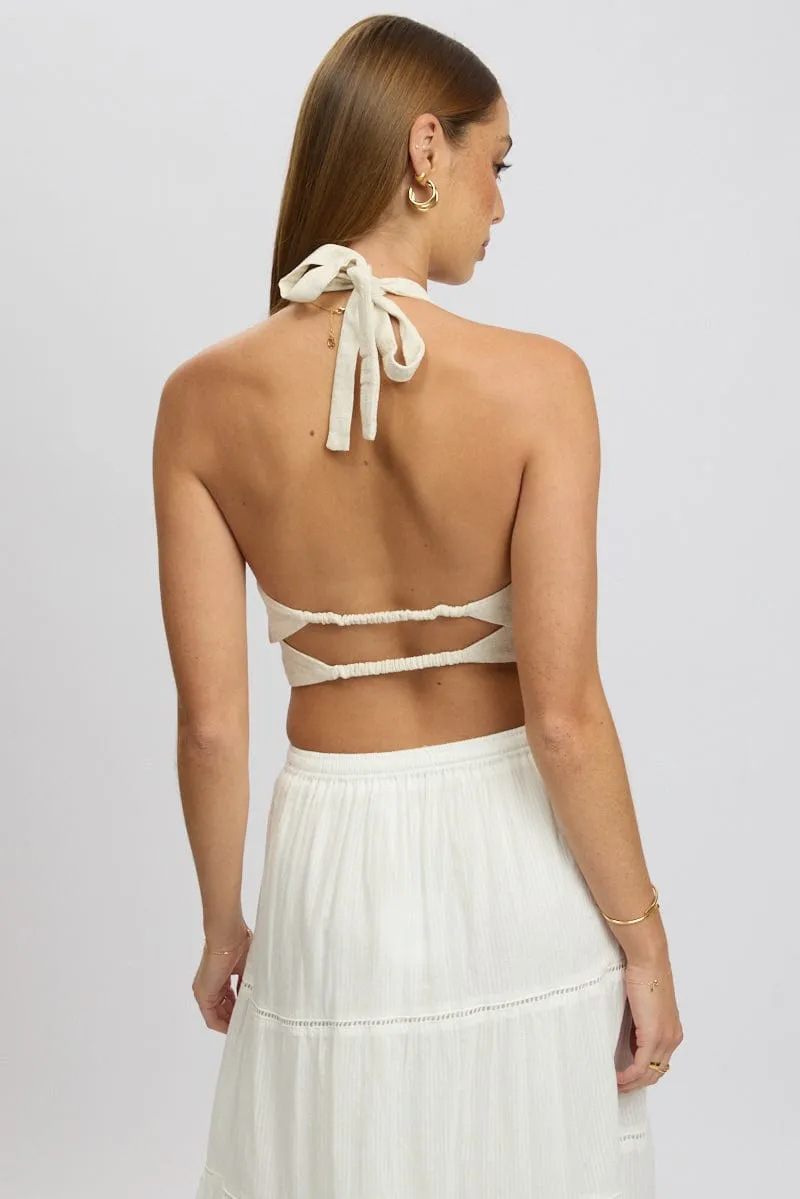 Beige Halter Crop Top Sleeveless Linen Blend sold by Ally Fashion product image thumbnail 5