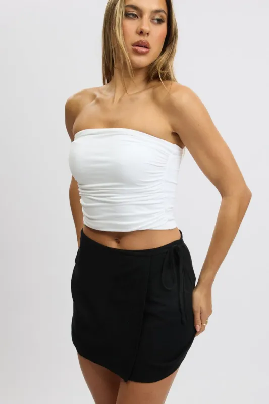 Black Wrap Skirt High Rise Mini Linen Blend sold by Ally Fashion