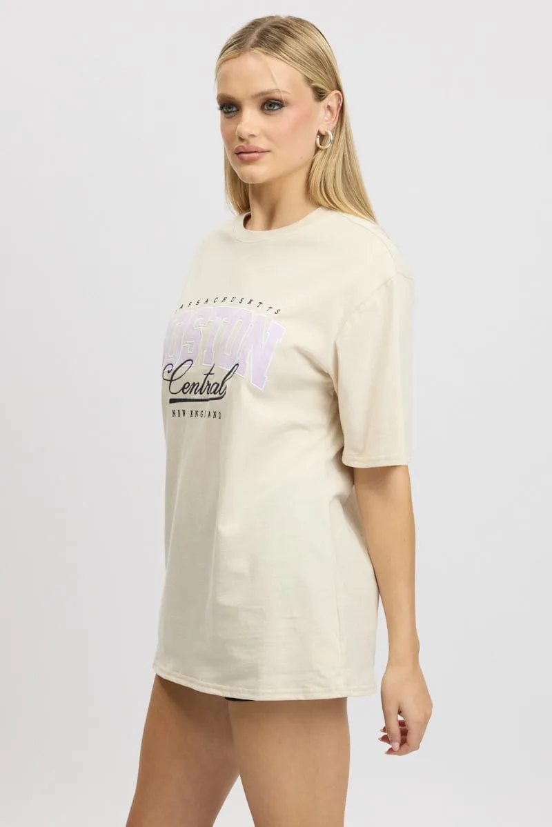 Beige Graphic Tee Short Sleeve sold by Ally Fashion product image thumbnail 4