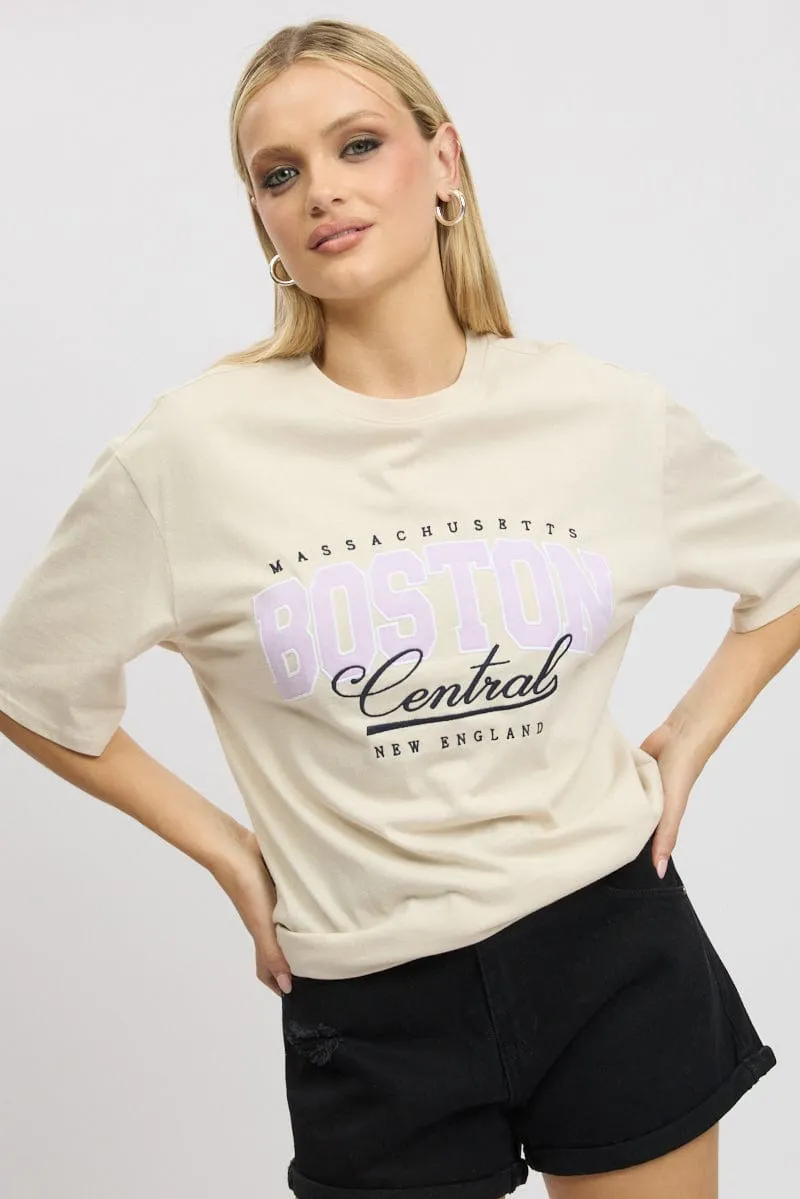 Beige Graphic Tee Short Sleeve sold by Ally Fashion product image thumbnail 2