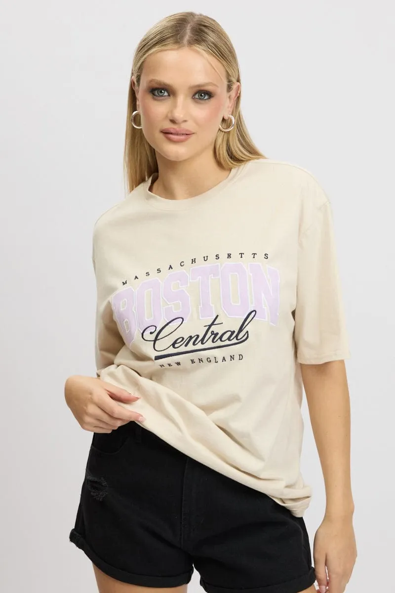 Beige Graphic Tee Short Sleeve sold by Ally Fashion product image thumbnail 3