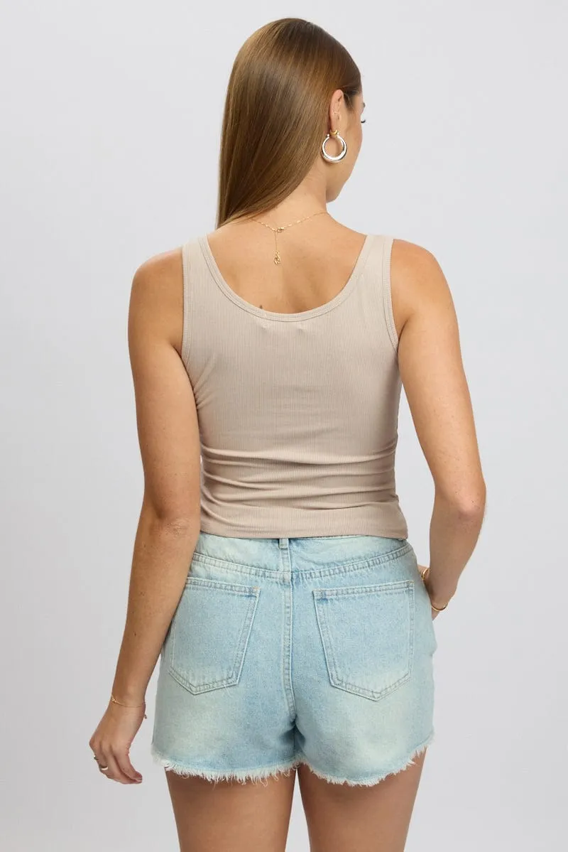 Beige Rib Tank Button Front sold by Ally Fashion product image thumbnail 5