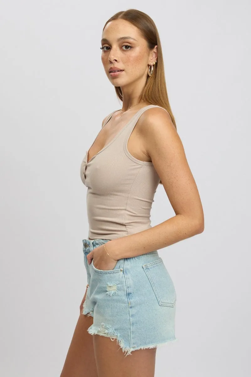 Beige Rib Tank Button Front sold by Ally Fashion product image thumbnail 4