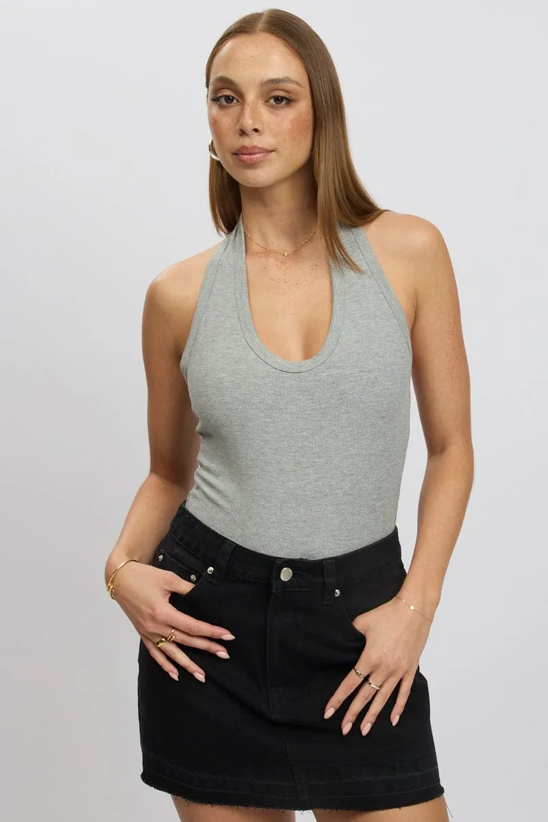 Grey Halter Bodysuit Rib sold by Ally Fashion product image thumbnail 3