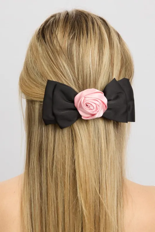 Black Rosette Bow Hair Clip sold by Ally Fashion