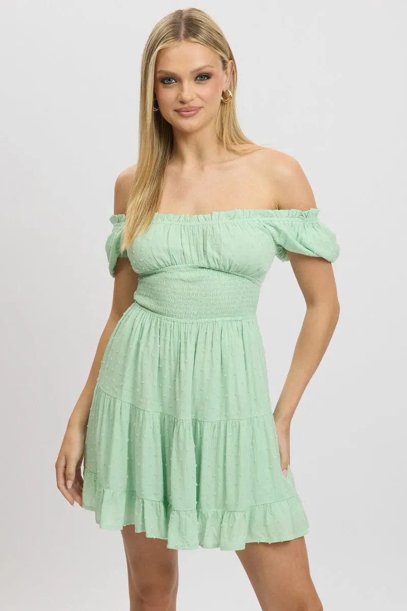 Green Fit And Flare Dress Puff Sleeve Mini sold by Ally Fashion product image thumbnail 3