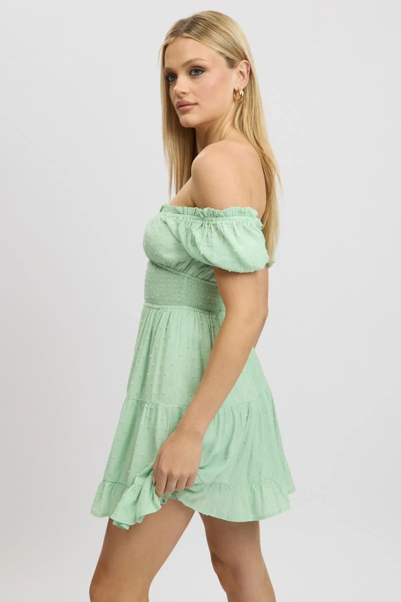 Green Fit And Flare Dress Puff Sleeve Mini sold by Ally Fashion product image thumbnail 4