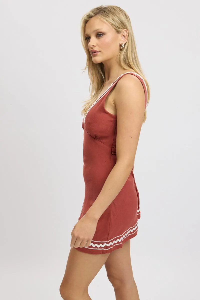 Brown Mini Dress V-Neck Sleeveless sold by Ally Fashion product image thumbnail 4