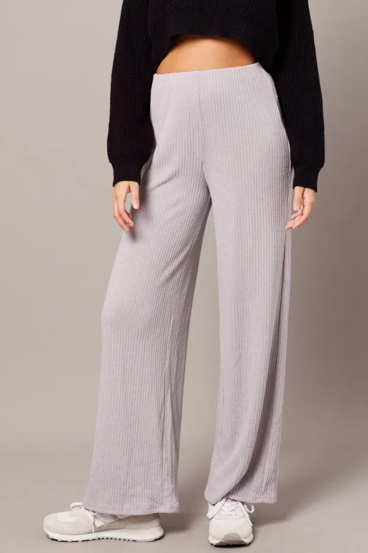 Grey Wide Leg Pants Rib Jersey sold by Ally Fashion