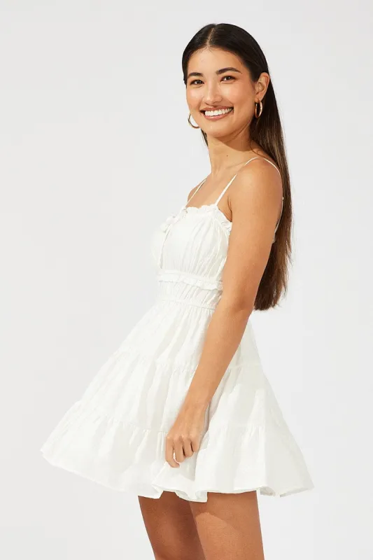White Fit and Flare Dress Sleeveless Tiered sold by Ally Fashion