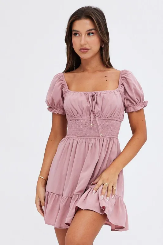 Purple Fit and Flare Dress Short Sleeve sold by Ally Fashion