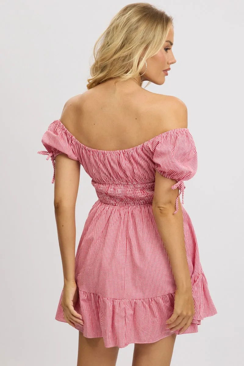 Red Check Fit And Flare Dress Puff Sleeve Mini sold by Ally Fashion product image thumbnail 5