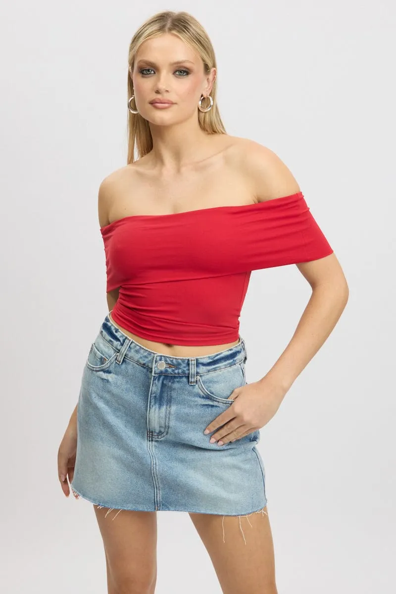 Red Off Shoulder Top Jersey sold by Ally Fashion