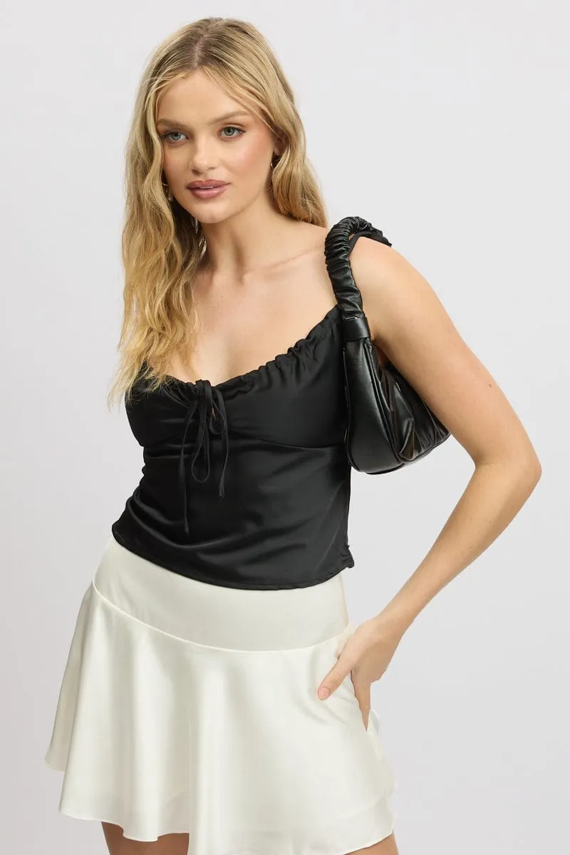 Black Satin Cami Top Ruched Bust sold by Ally Fashion product image thumbnail 2