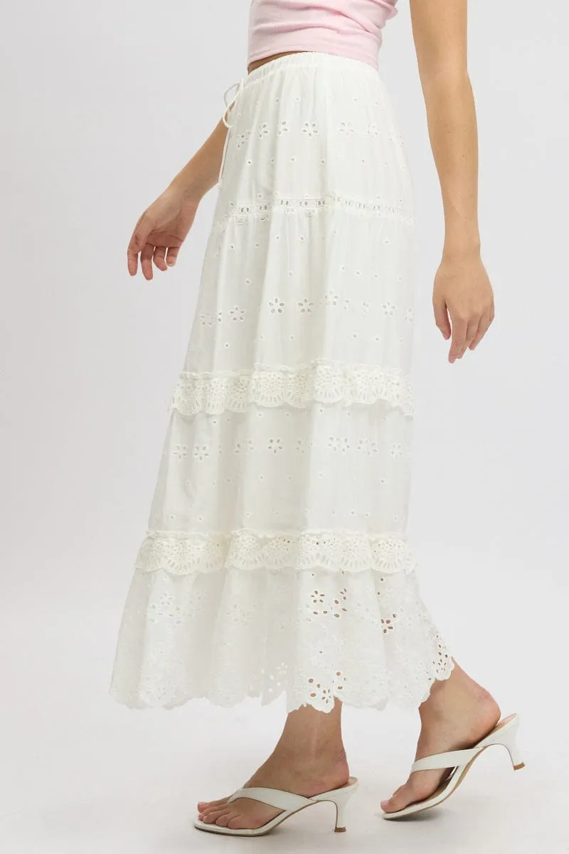 White Maxi Skirt High Waisted Tiered Broidery Eyelet sold by Ally Fashion product image thumbnail 4