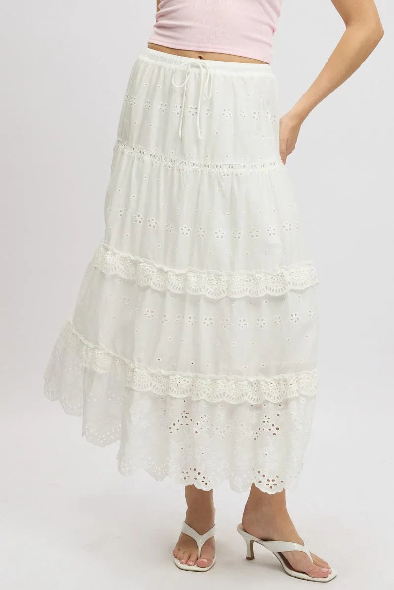 White Maxi Skirt High Waisted Tiered Broidery Eyelet sold by Ally Fashion product image thumbnail 3