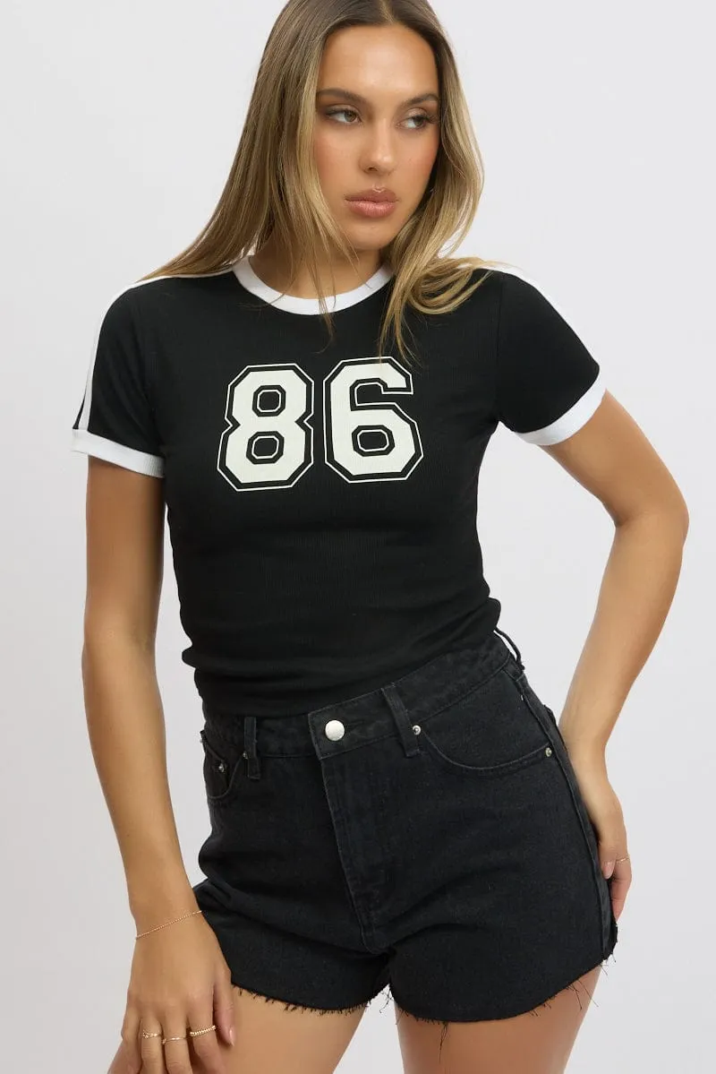 Black Graphic Tee Short Sleeve Contrast Binding sold by Ally Fashion product image thumbnail 3