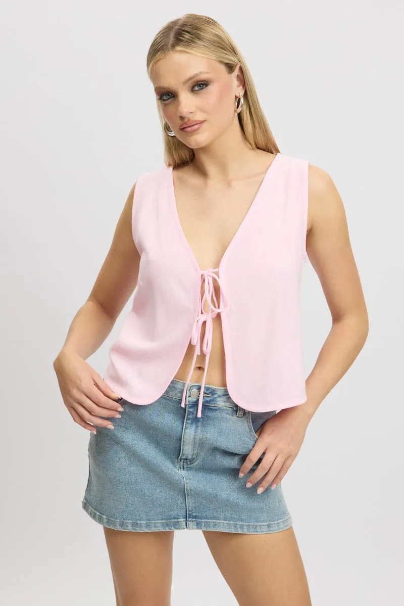Pink Tie Up Top Linen sold by Ally Fashion product image thumbnail 2