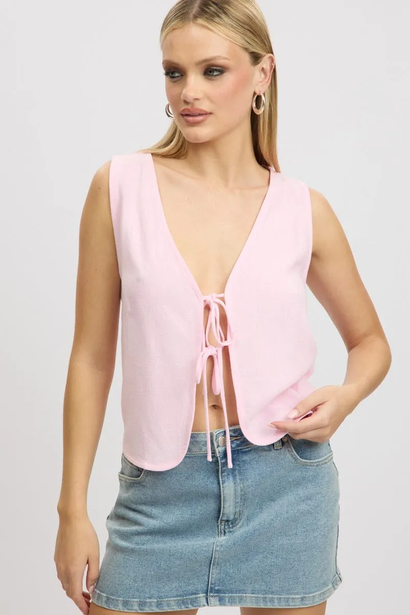 Pink Tie Up Top Linen sold by Ally Fashion product image thumbnail 3