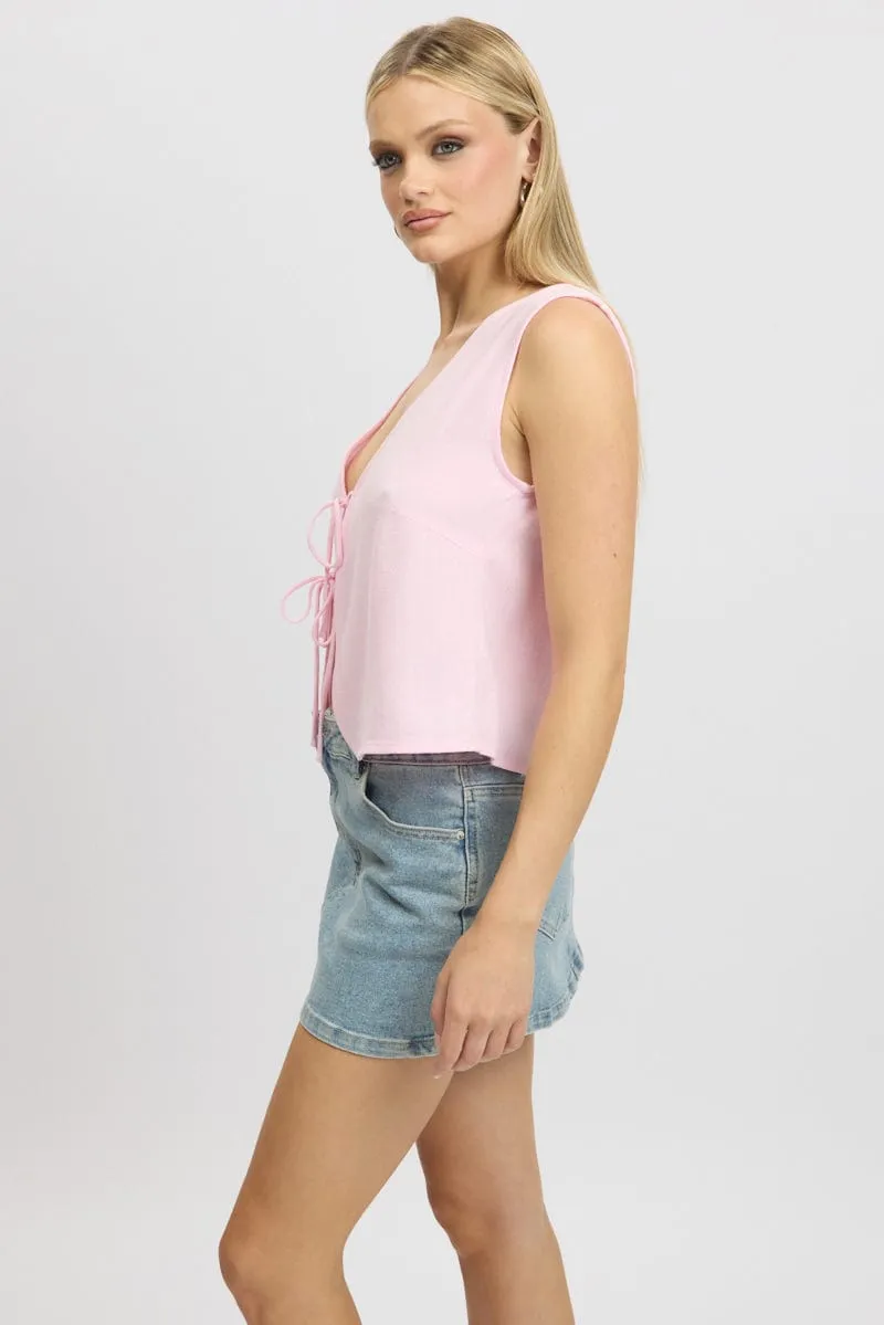 Pink Tie Up Top Linen sold by Ally Fashion product image thumbnail 4