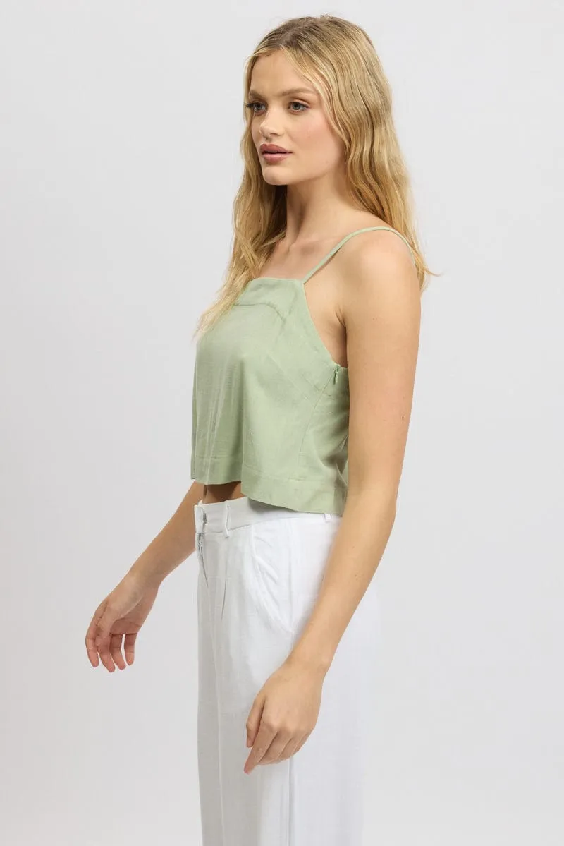 Green Cami Top Sleeveless Linen Blend sold by Ally Fashion product image thumbnail 4