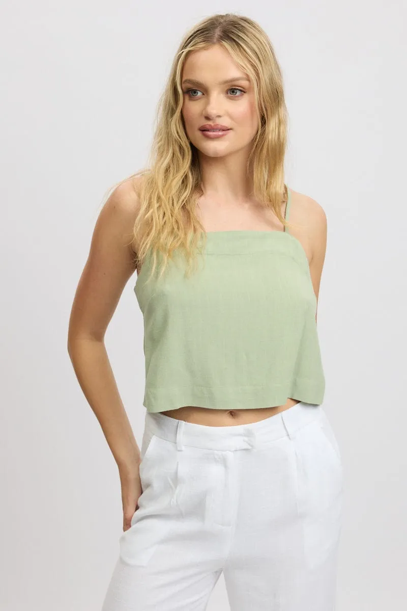 Green Cami Top Sleeveless Linen Blend sold by Ally Fashion