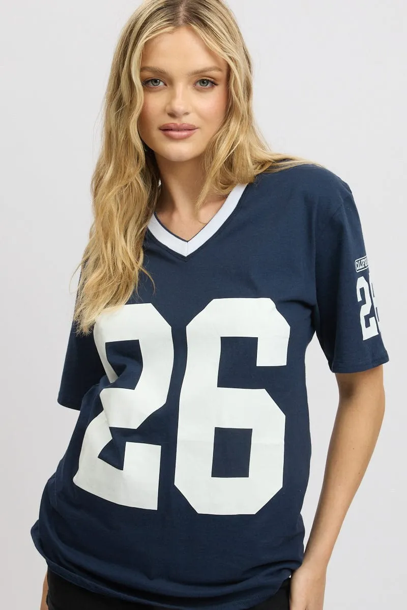 Blue Graphic Tee V Neck Short Sleeve sold by Ally Fashion product image thumbnail 3