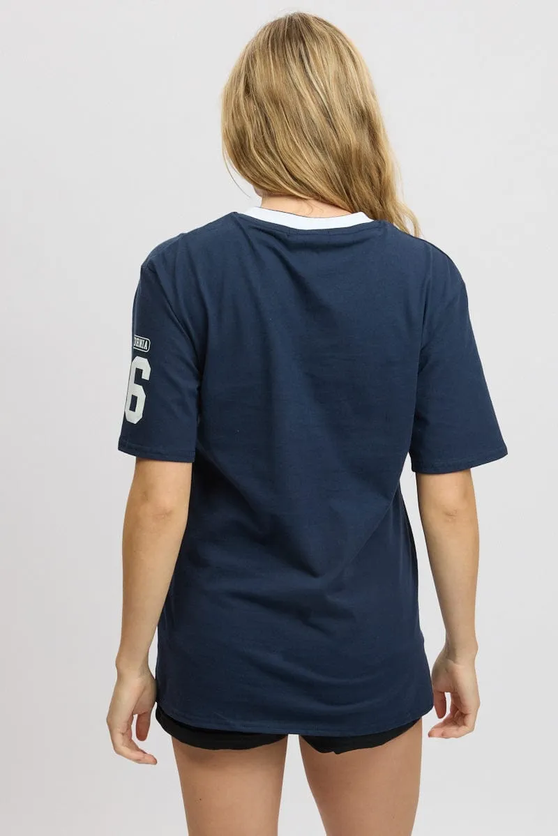 Blue Graphic Tee V Neck Short Sleeve sold by Ally Fashion product image thumbnail 5