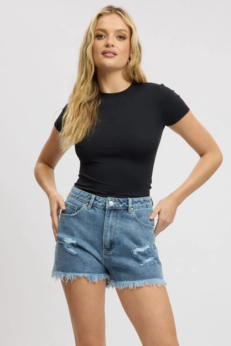 Denim Relaxed Shorts High Rise sold by Ally Fashion