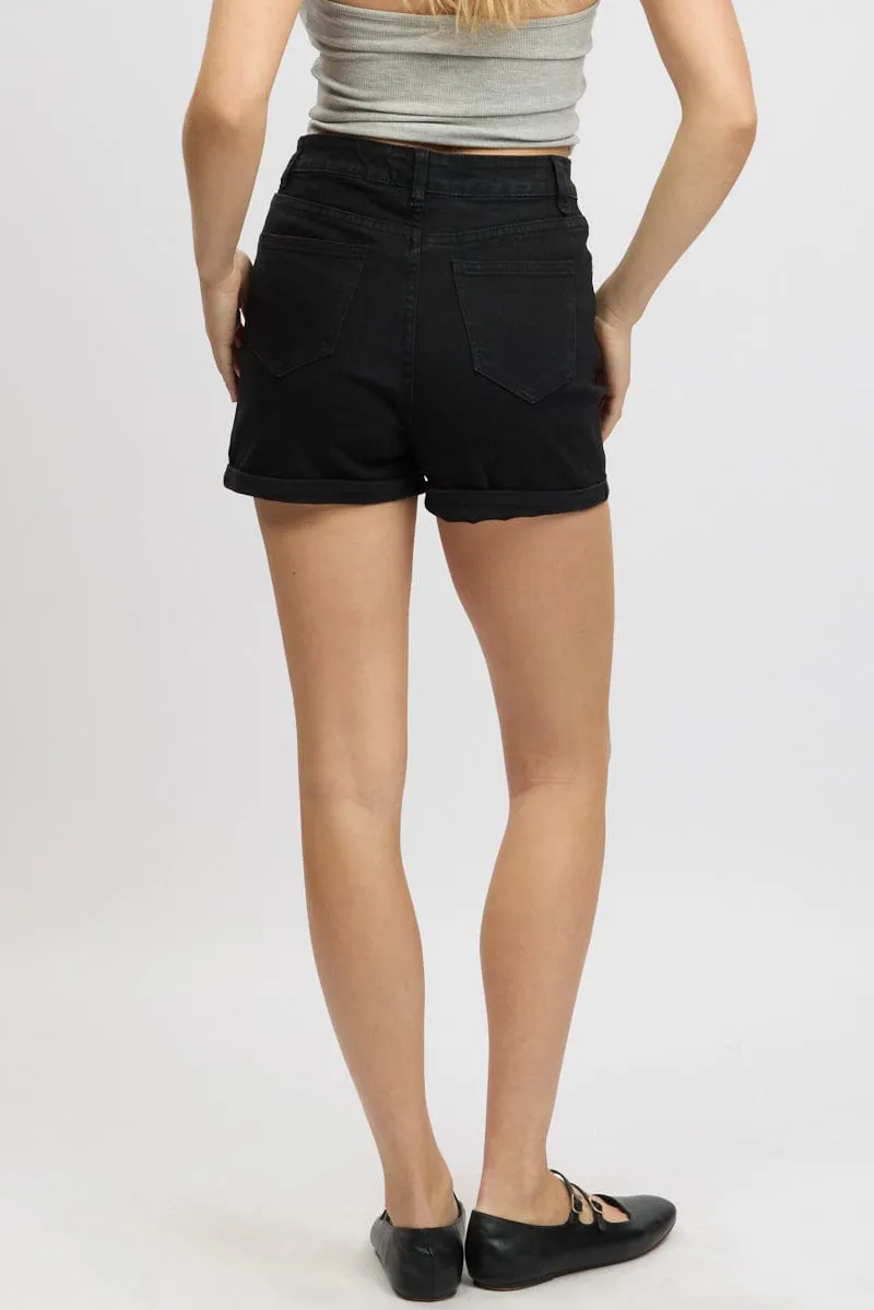 Black Mom Shorts High Rise Stretch sold by Ally Fashion product image thumbnail 5