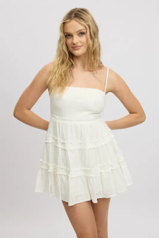 White Fit And Flare Dress Tiered Strappy sold by Ally Fashion