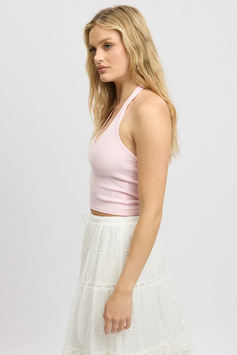 Pink Halter Top Sleeveless Rib sold by Ally Fashion product image thumbnail 4