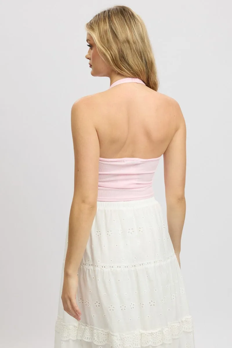 Pink Halter Top Sleeveless Rib sold by Ally Fashion product image thumbnail 5