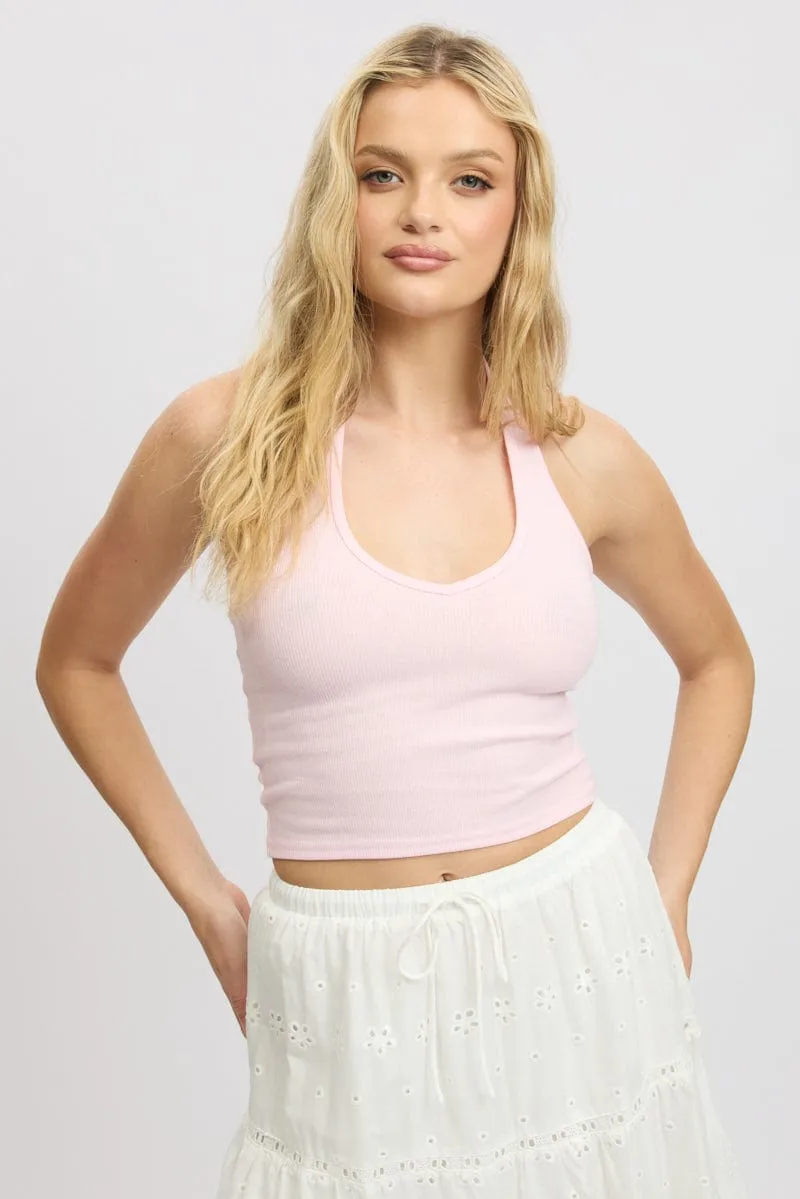 Pink Halter Top Sleeveless Rib sold by Ally Fashion product image thumbnail 3