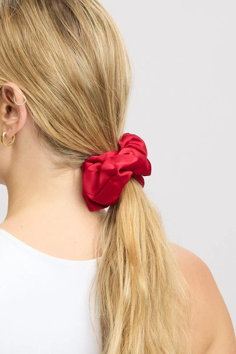 Red Oversized Satin Scrunchie sold by Ally Fashion