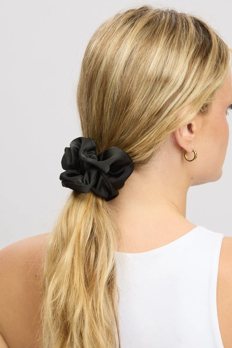 Black Oversized Satin Scrunchie sold by Ally Fashion