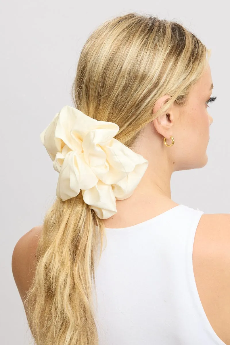 White Oversized Satin Scrunchie sold by Ally Fashion