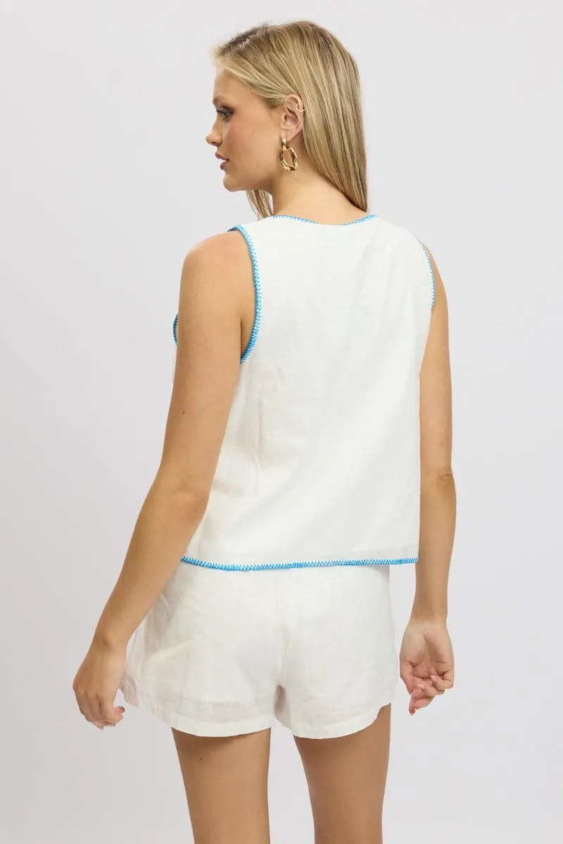 White Linen Vest Sleeveless Embroidery sold by Ally Fashion product image thumbnail 5