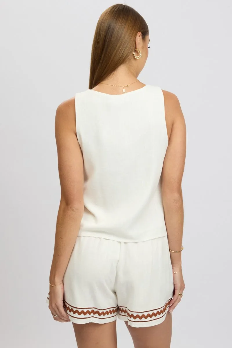 White Linen Vest Sleeveless Embroidery sold by Ally Fashion product image thumbnail 5