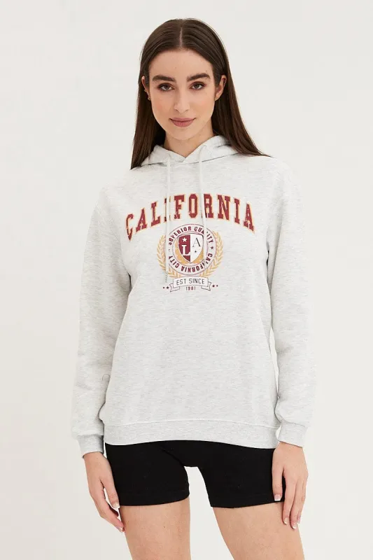 Grey Graphic Hoodie Sweater Long Sleeve sold by Ally Fashion