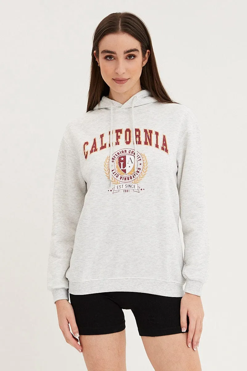 Grey Graphic Hoodie Sweater Long Sleeve sold by Ally Fashion