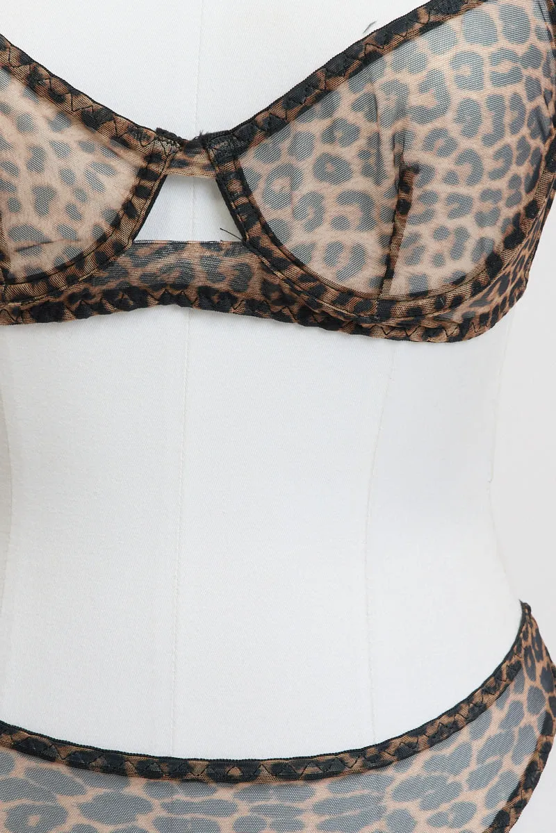 Brown Animal Print Mesh Lingerie Set sold by Ally Fashion product image thumbnail 3